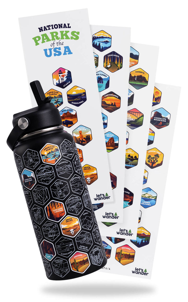 National Parks Sticker Water Bottle with 63 Stickers $black