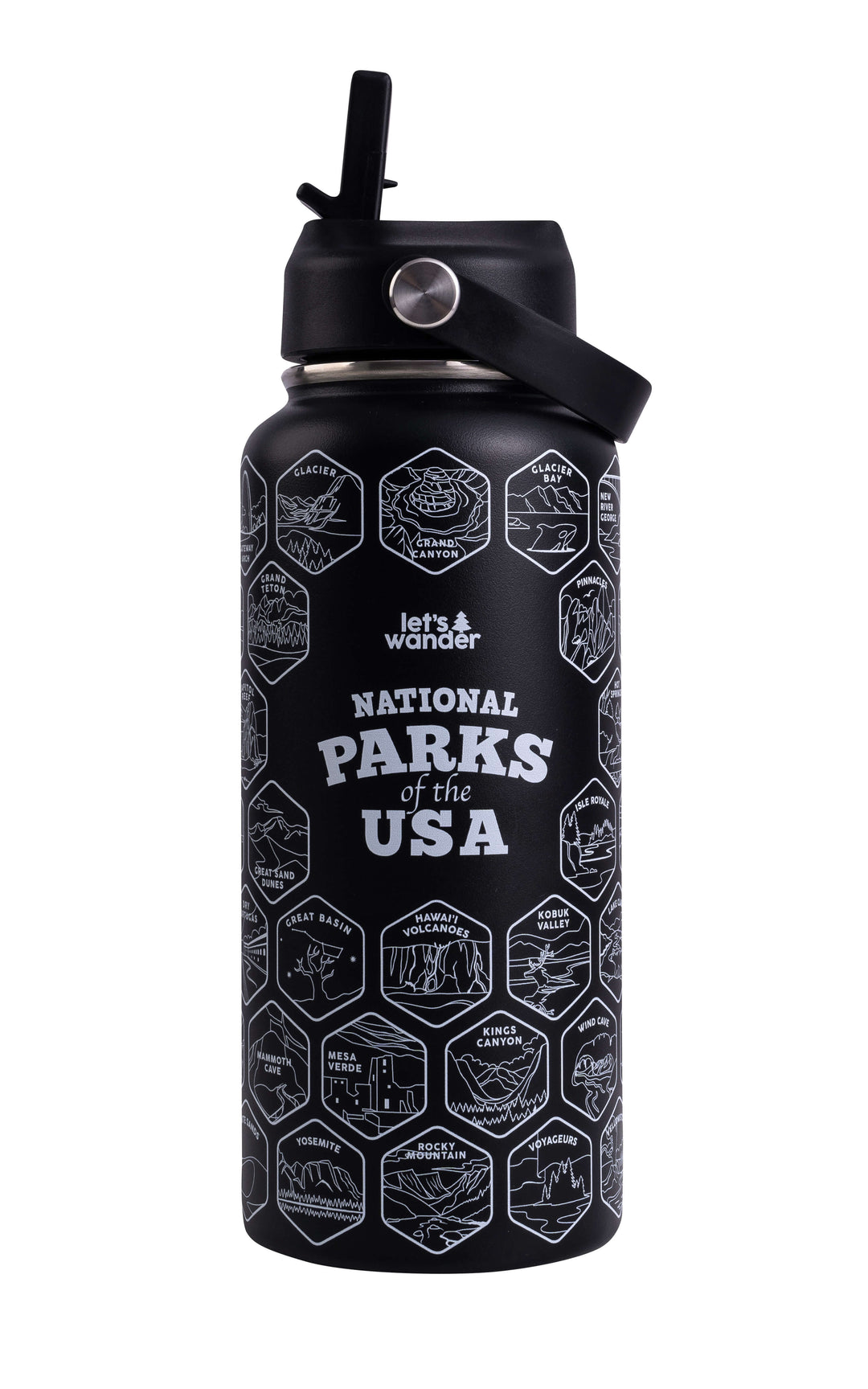 National Parks Sticker Water Bottle with 63 Stickers $black