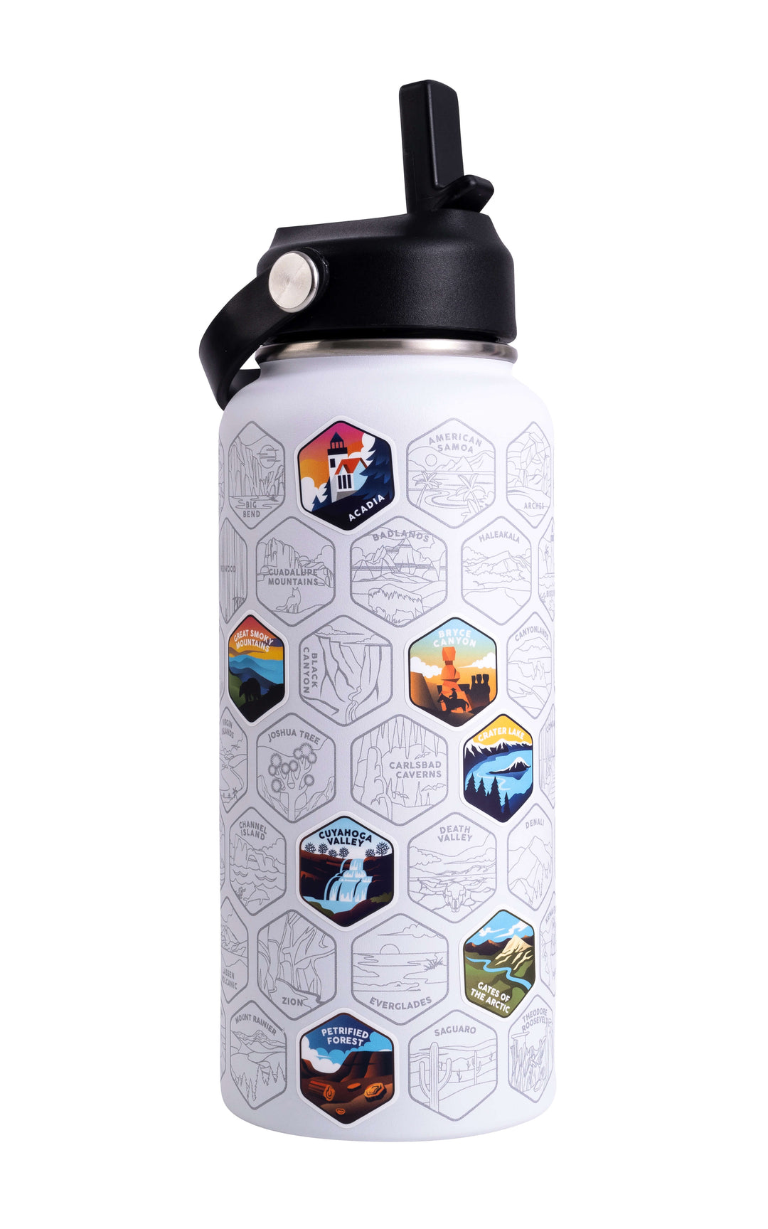 National Parks Sticker Water Bottle with 63 Stickers $white