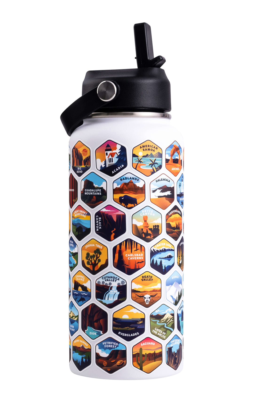 National Parks Sticker Water Bottle with 63 Stickers $white