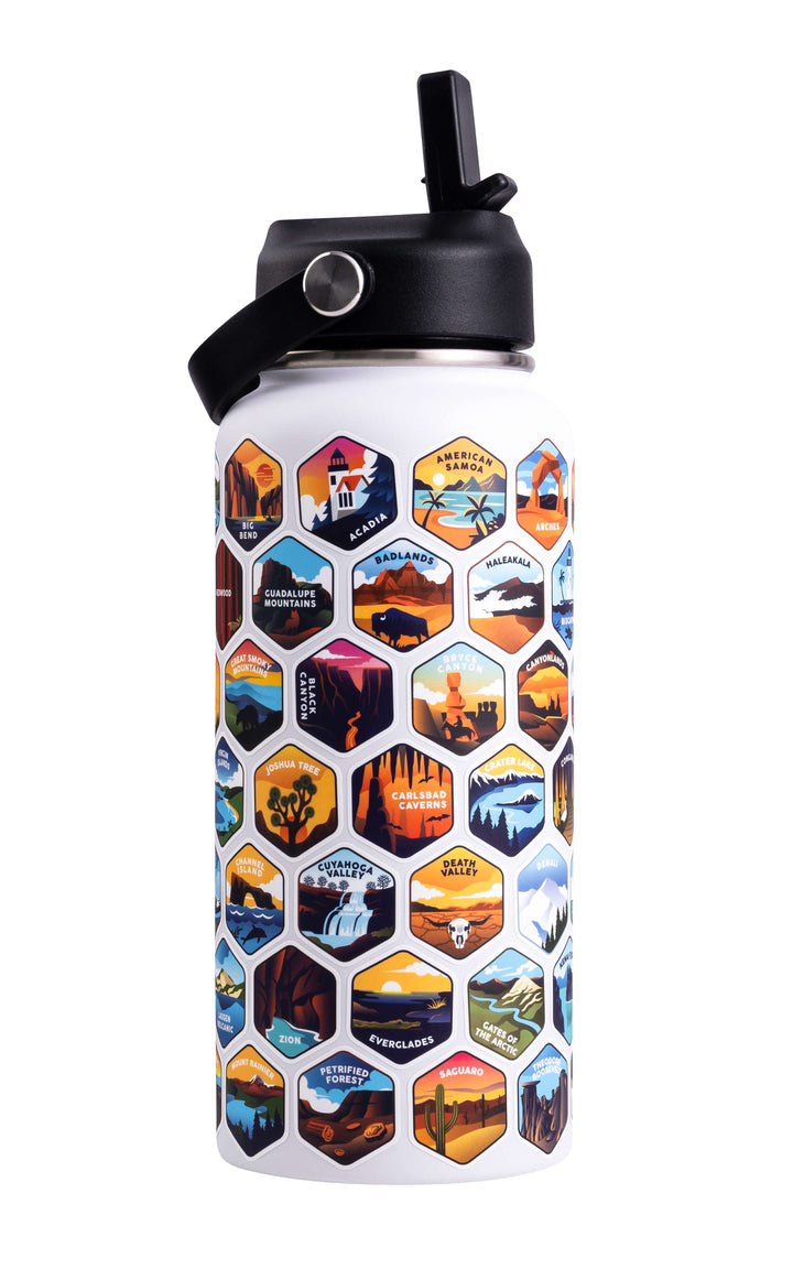 National Parks Sticker Water Bottle with 63 Stickers $white