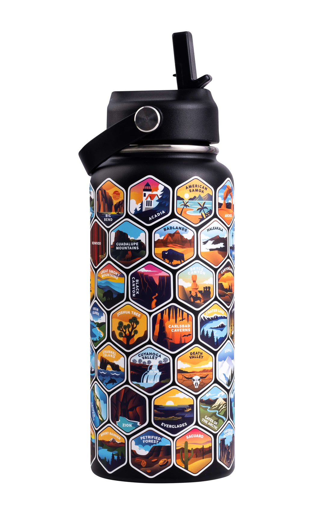 National Parks Sticker Water Bottle with 63 Stickers $black