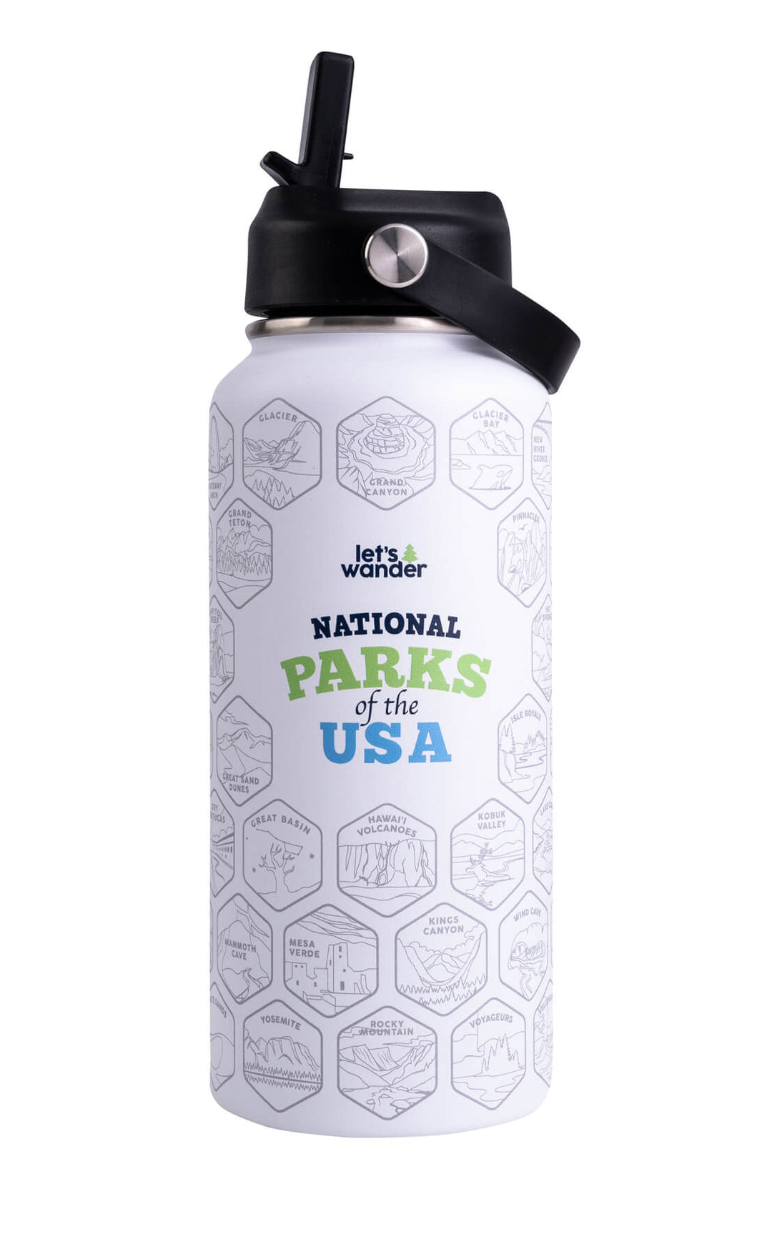 National Parks Sticker Water Bottle with 63 Stickers $white