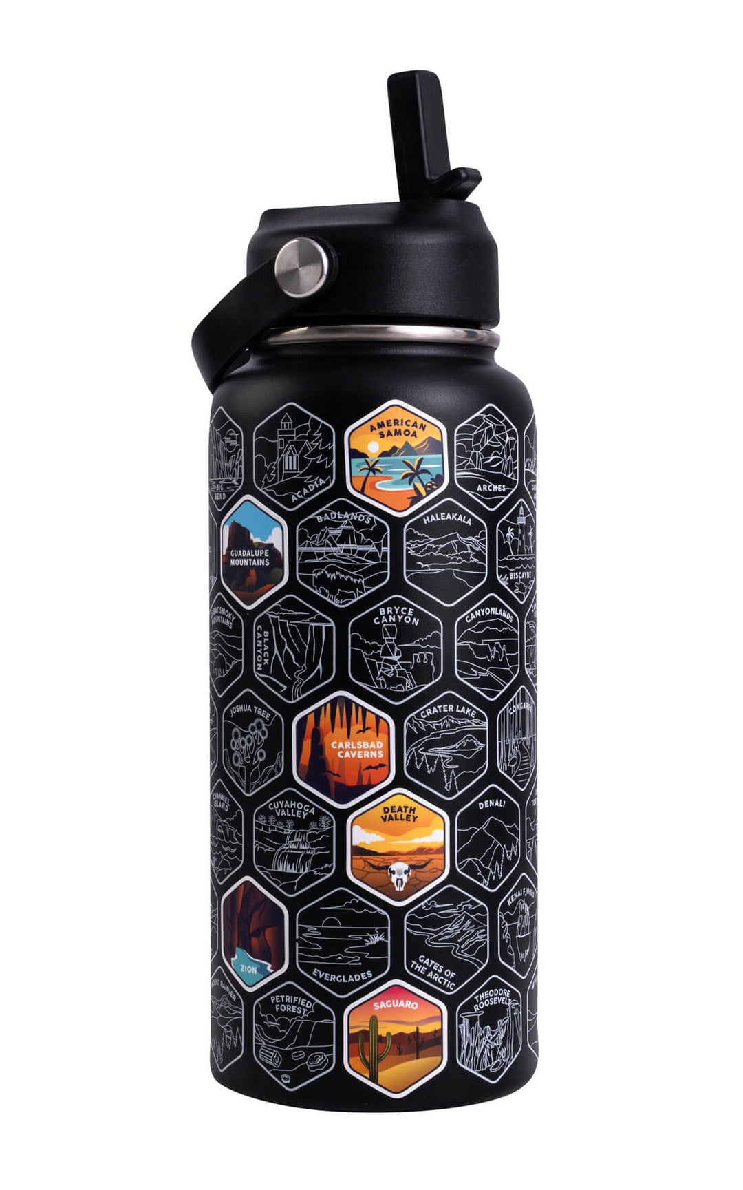 National Parks Sticker Water Bottle with 63 Stickers $black