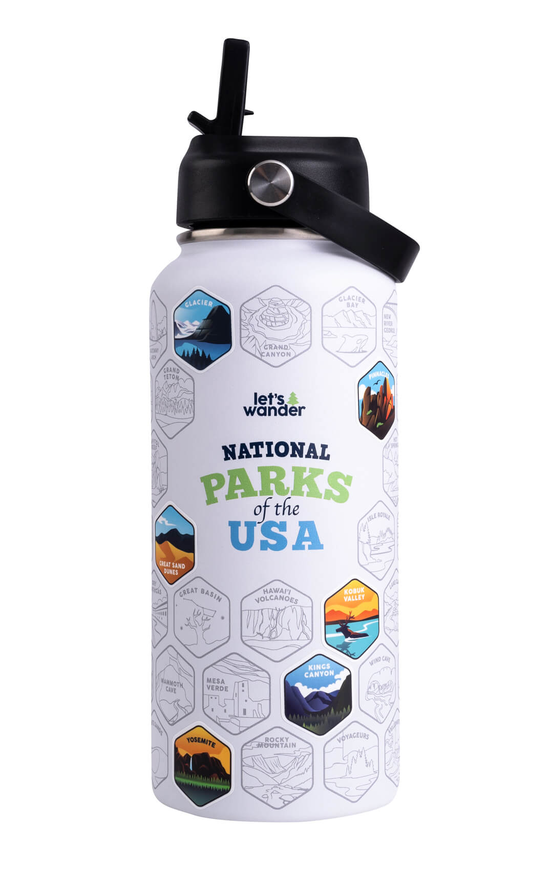 National Parks Sticker Water Bottle with 63 Stickers $white