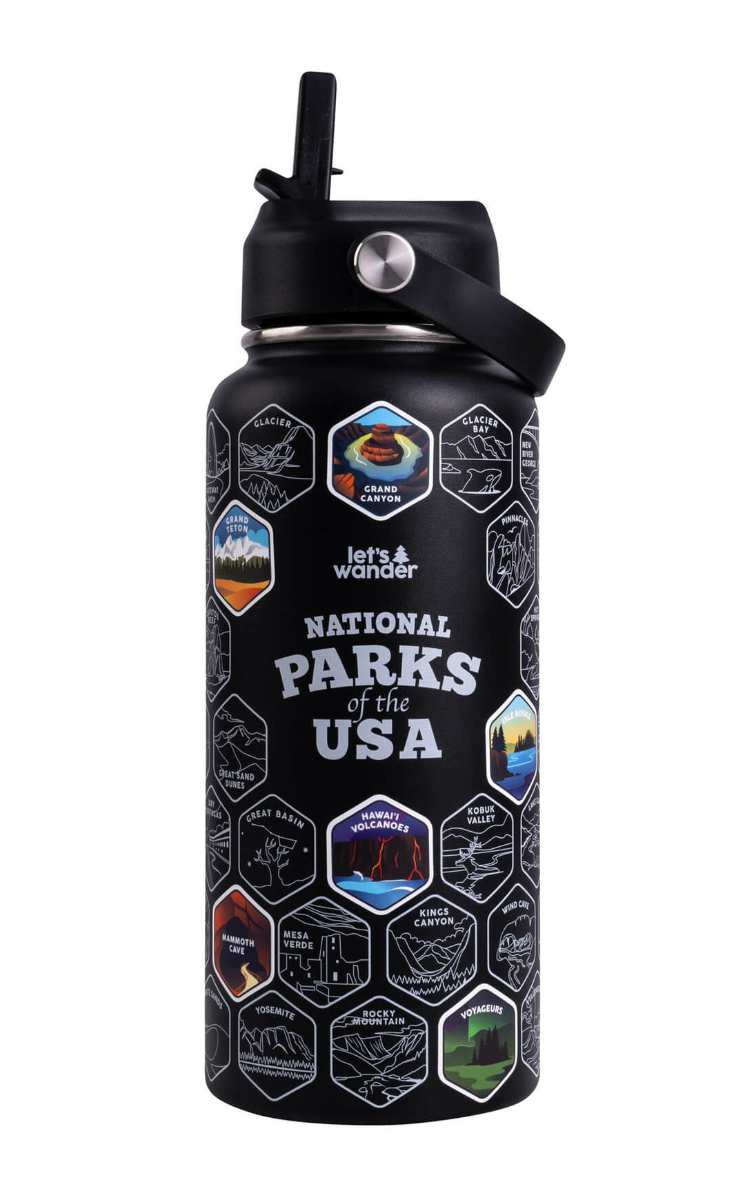 National Parks Sticker Water Bottle with 63 Stickers $black