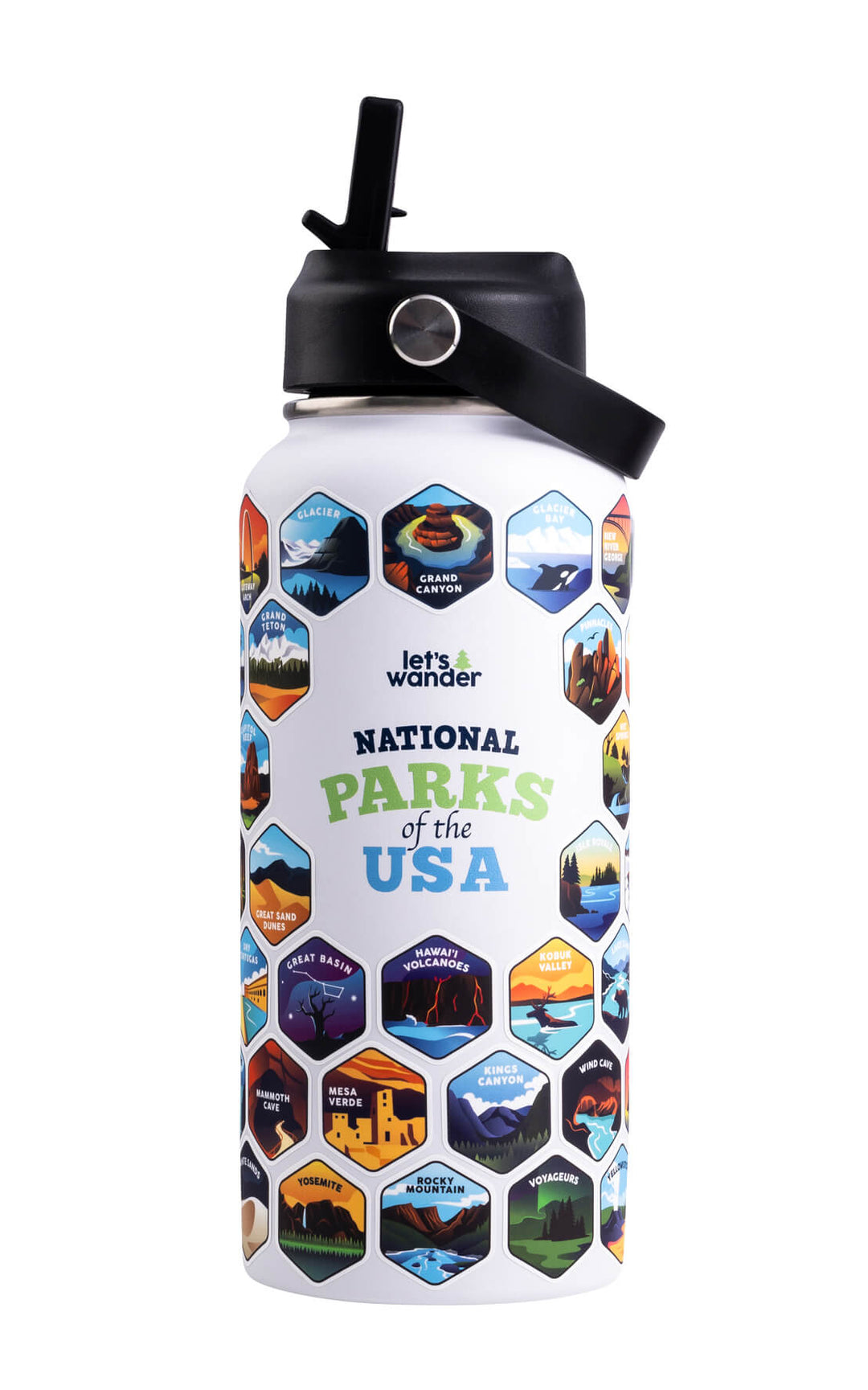 National Parks Sticker Water Bottle with 63 Stickers $white