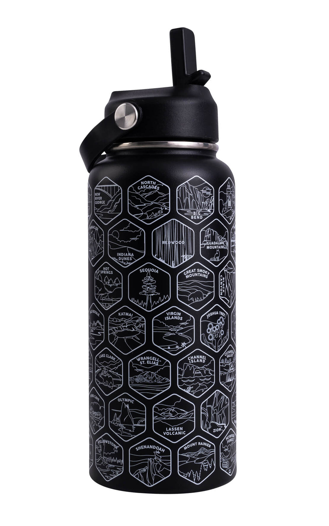 National Parks Sticker Water Bottle with 63 Stickers $black