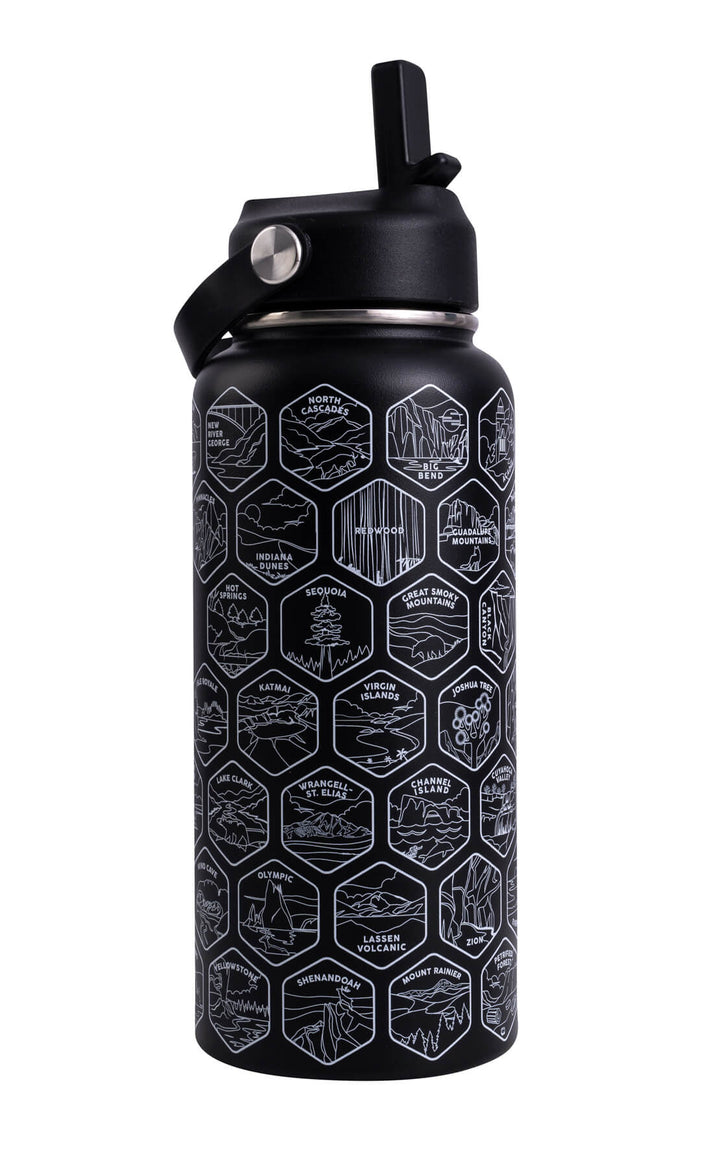 National Parks Sticker Water Bottle with 63 Stickers $black