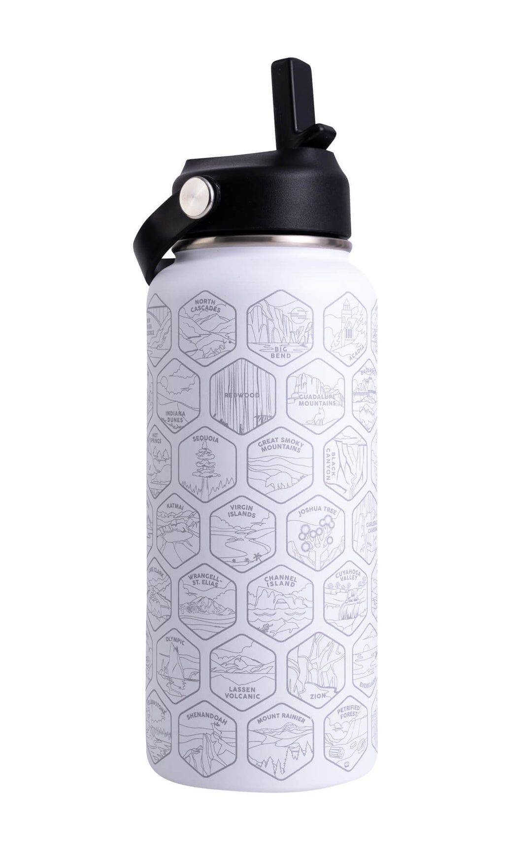 National Parks Sticker Water Bottle with 63 Stickers $white