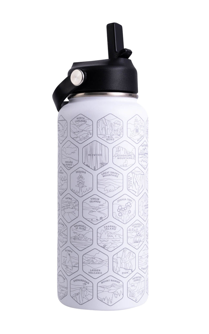 National Parks Sticker Water Bottle with 63 Stickers $white