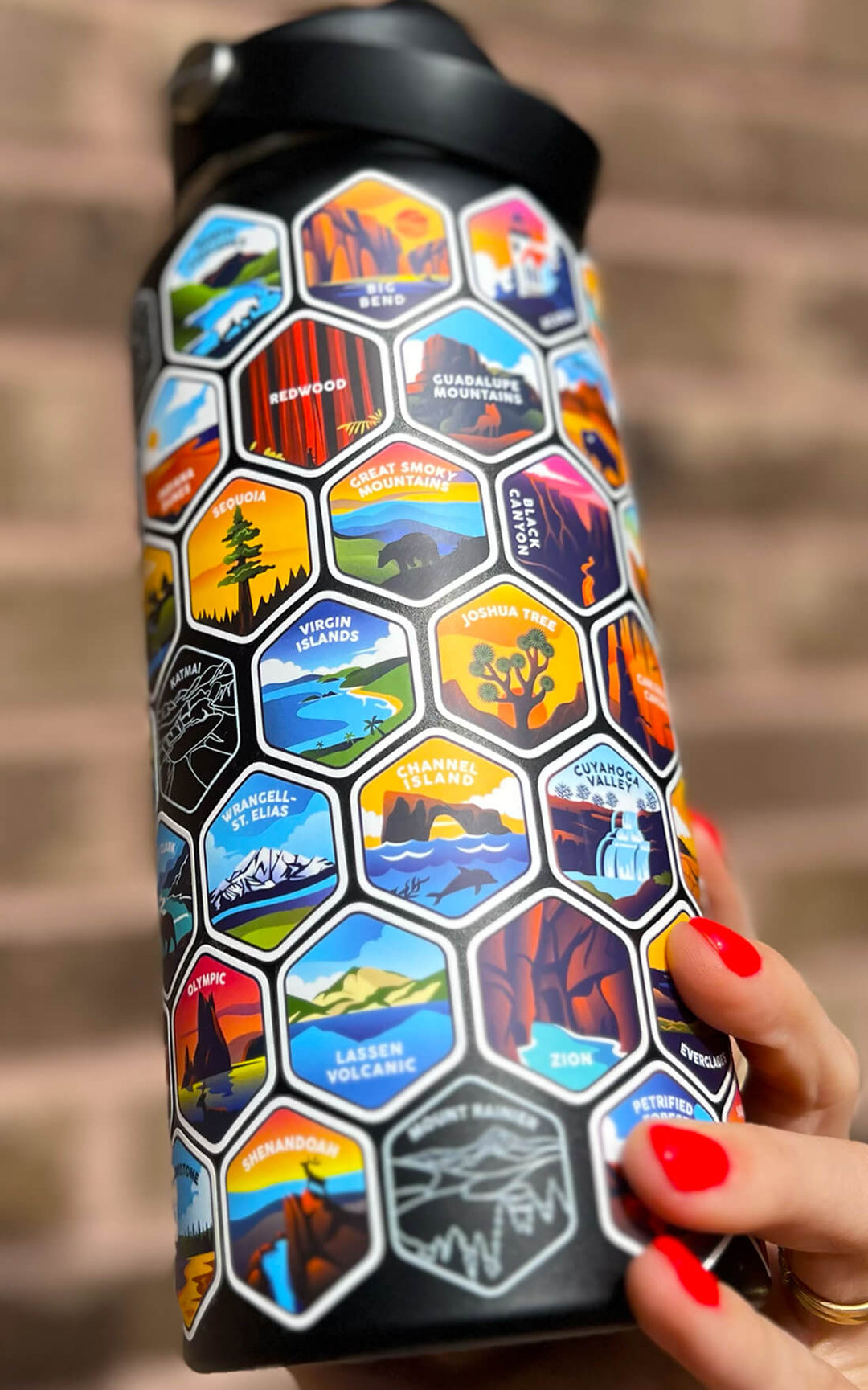 National Parks Sticker Water Bottle with 63 Stickers  $black