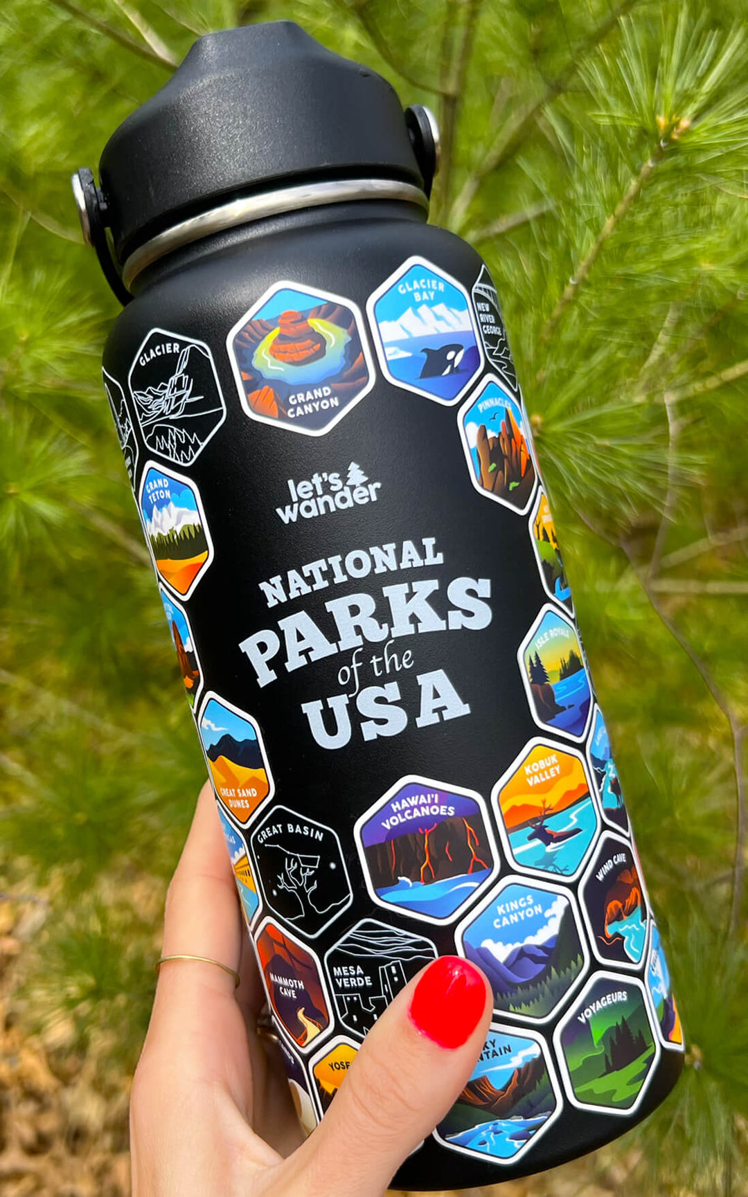 National Parks Sticker Water Bottle with 63 Stickers $black
