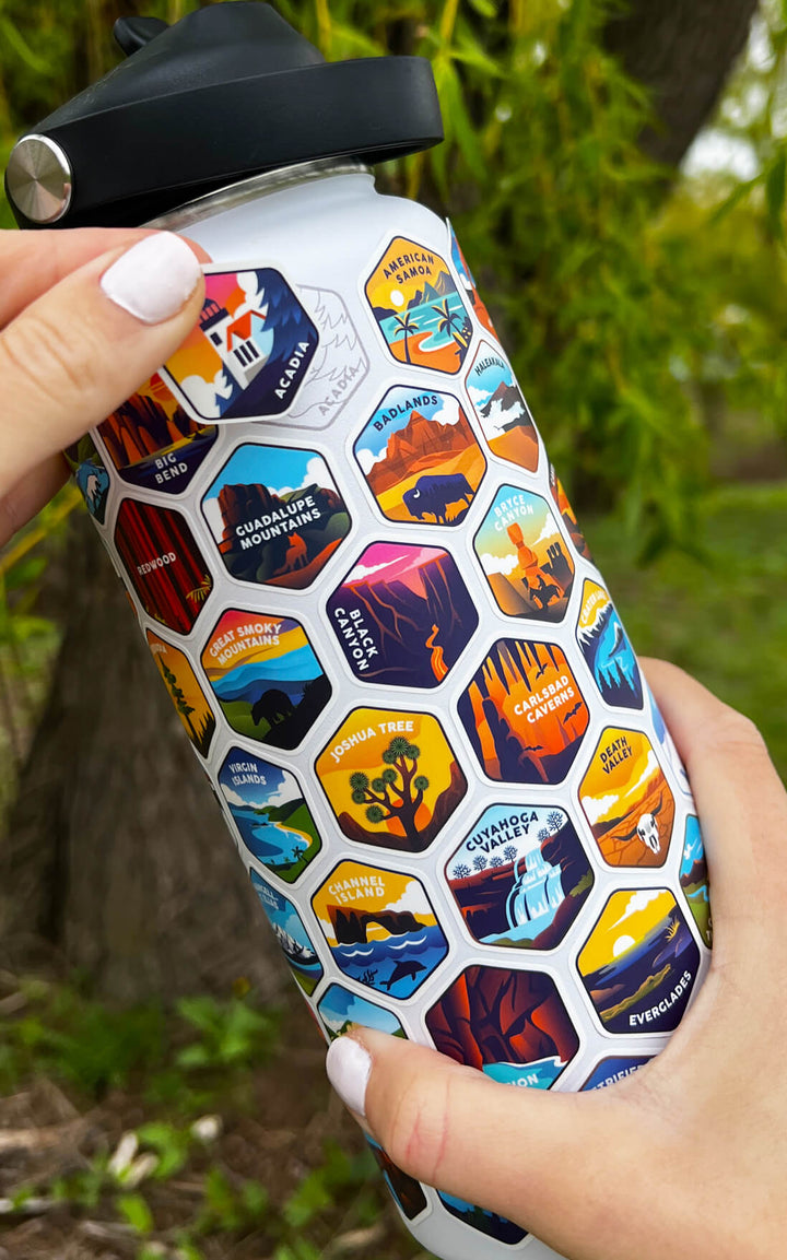 National Parks Sticker Water Bottle with 63 Stickers $white