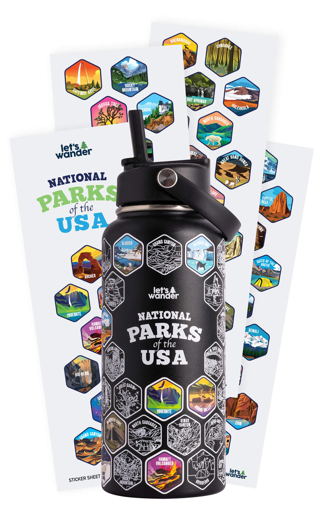 Lets Wander™ National Parks Water Bottle + Stickers
