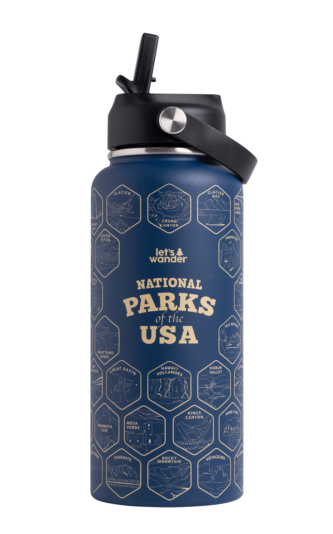 BUSHAD National Parks Water Bottle With Stickers, USA