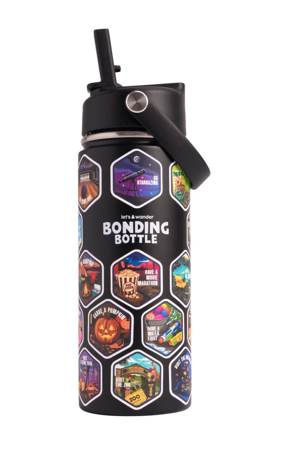 The Bonding Bottle™ by Let's Wander in white with family activity stickers applied, view 4