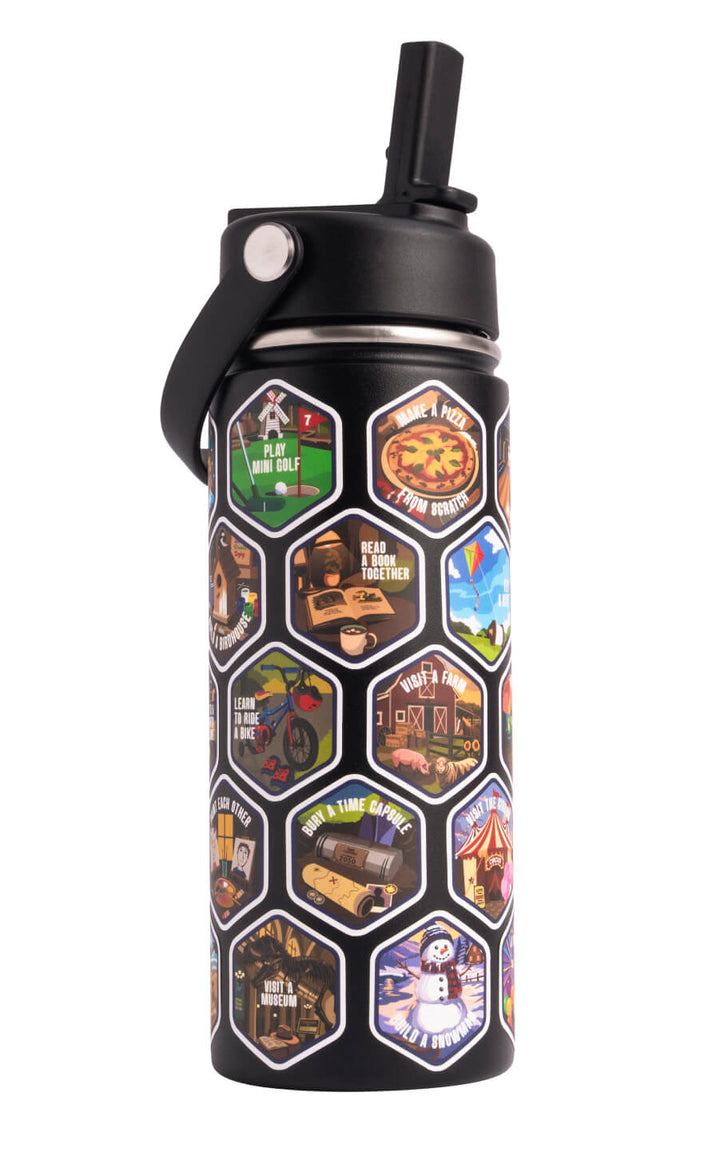 The Bonding Bottle™ by Let's Wander in white with family activity stickers applied, view 5