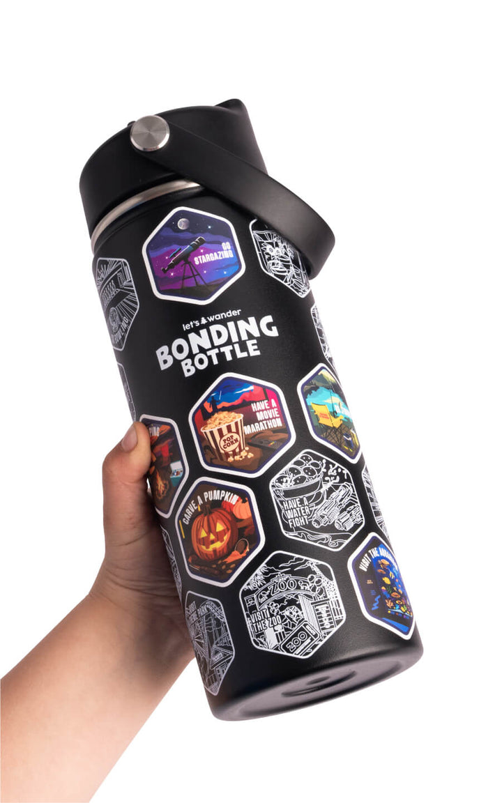 The Bonding Bottle™ by Let's Wander in white with family activity stickers applied, view 8