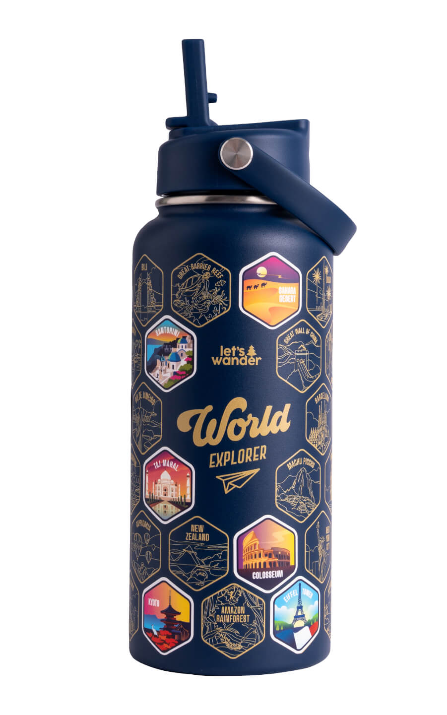 Let's Wander™ World Explorer Wasserflasche + Aufkleber