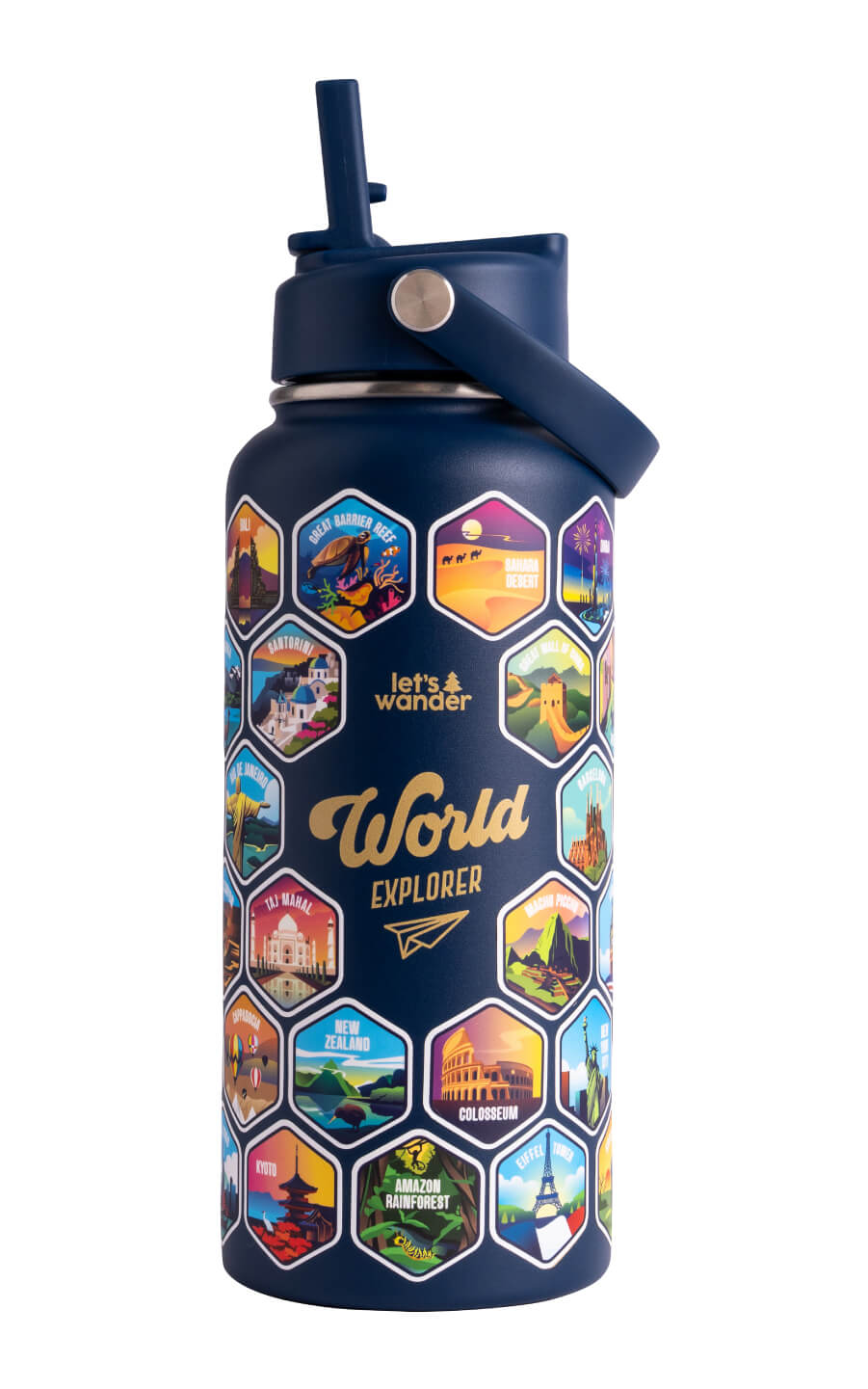 Let's Wander™ World Explorer Wasserflasche + Aufkleber