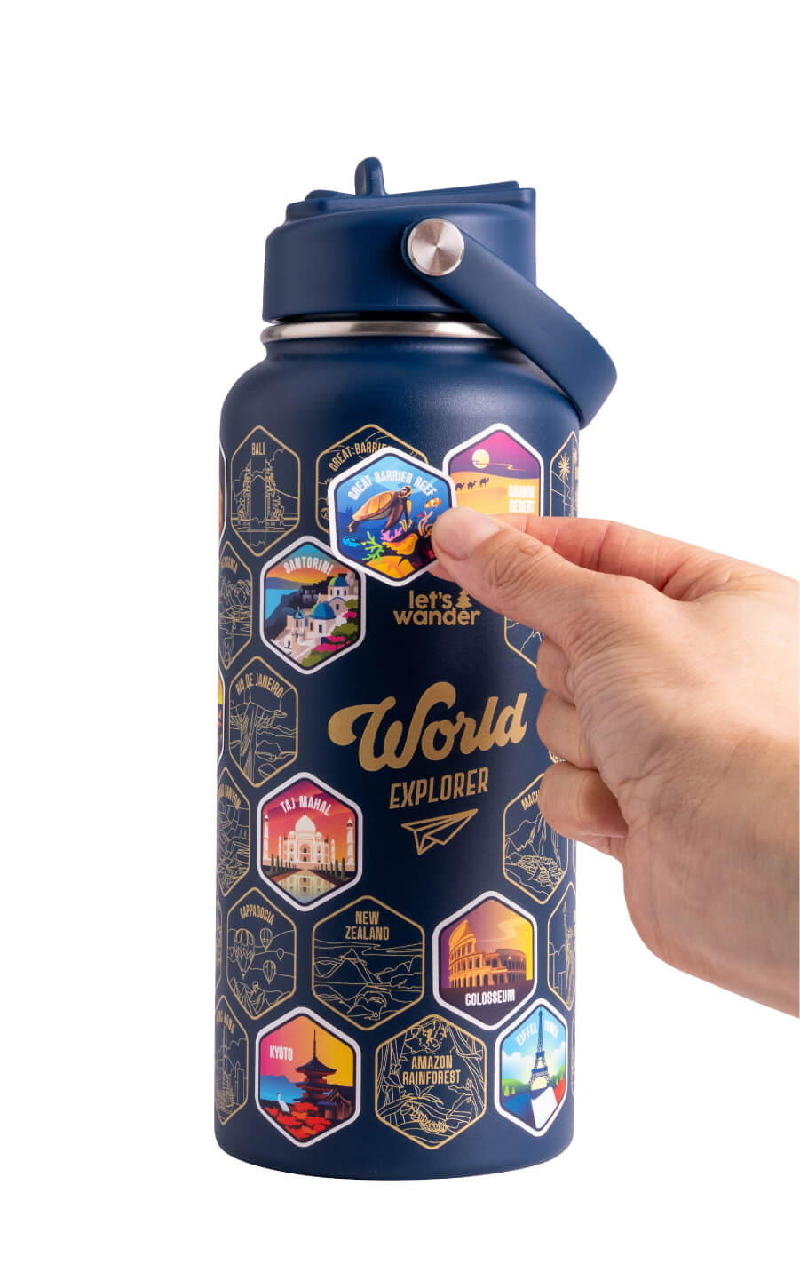 Let's Wander™ World Explorer Wasserflasche + Aufkleber