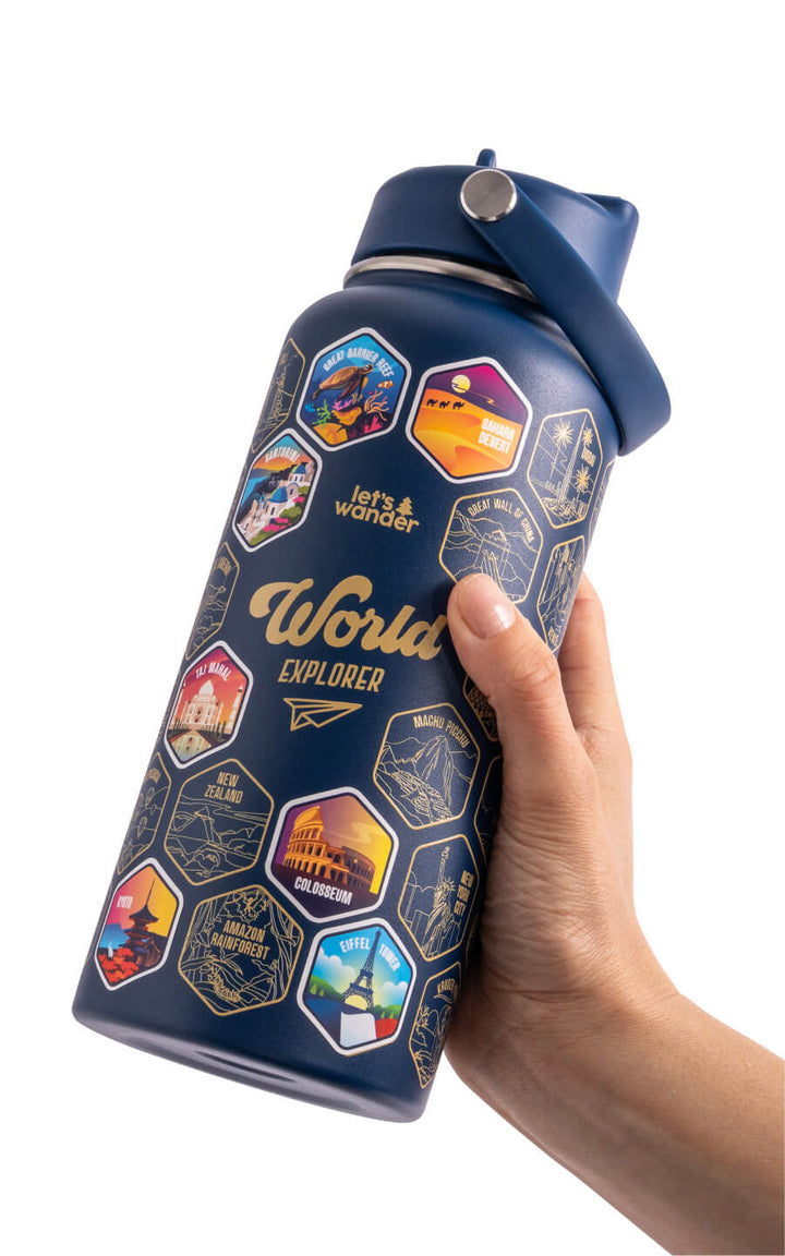 Let's Wander™ World Explorer Wasserflasche + Aufkleber