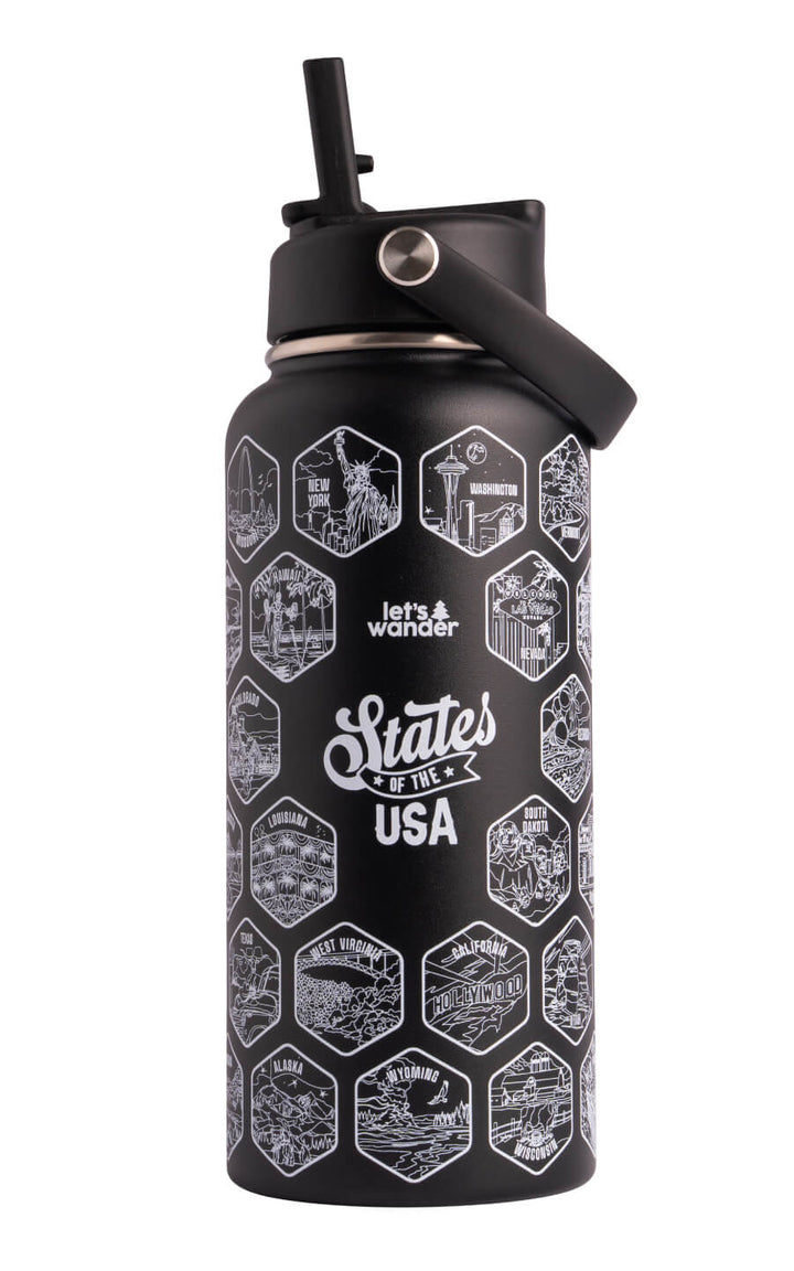 Lets Wander™ 50 States Of The USA Water Bottle V2 + Stickers