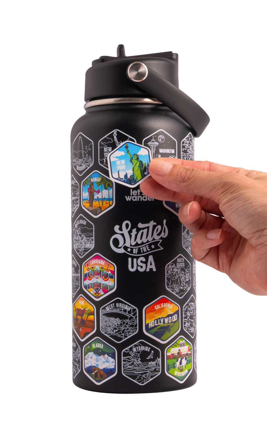 Lets Wander™ 50 States Of The USA Water Bottle V2 + Stickers
