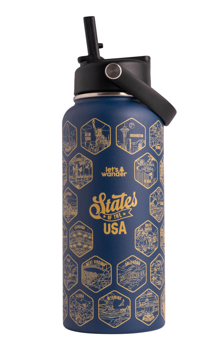 Lets Wander™ 50 States Of The USA Water Bottle V2 + Stickers