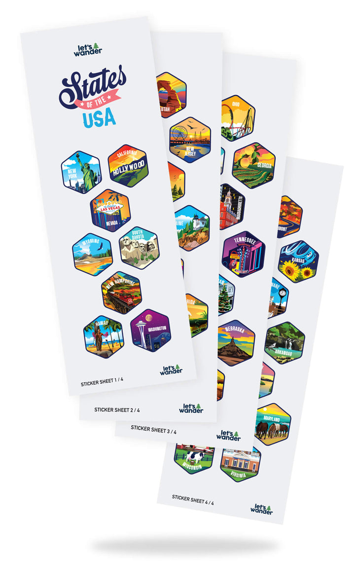 Lets Wander™ 50 States Of The USA Water Bottle V2 + Stickers