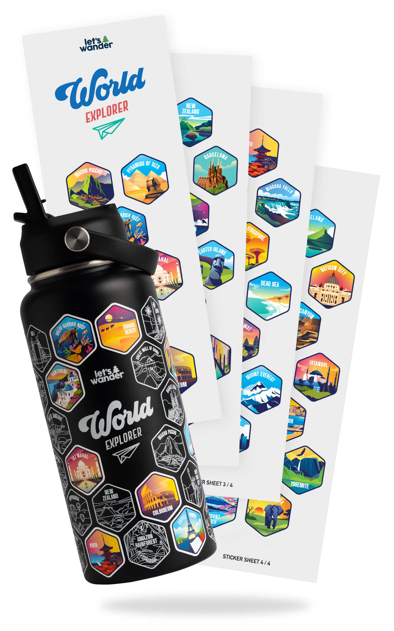 World Explorer Sticker Bottle | Lets Wander – Let's Wander