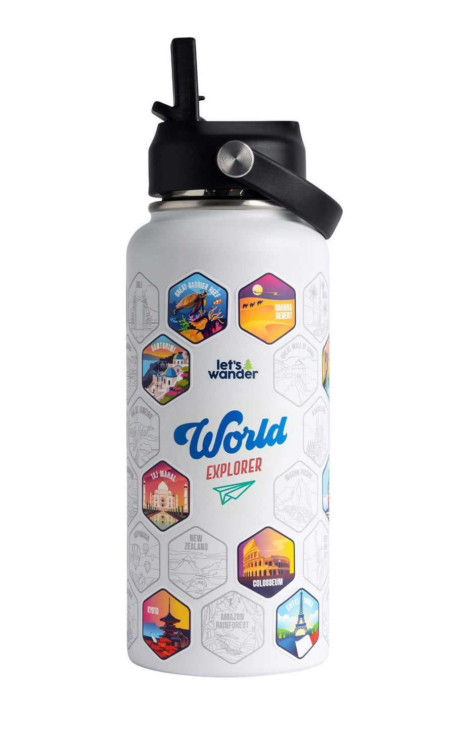 World Explorer Sticker Bottle Lets Wander Let S Wander
